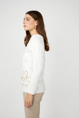 Frank Lyman V-neck Jewel Heart Embellished Pullover