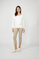 Frank Lyman V-neck Jewel Heart Embellished Pullover