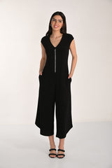 Frank Lyman Embellished Zipper Black Jumpsuit