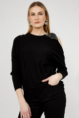 Frank Lyman 253741 Crew Neck Jewel Pullover Sweater