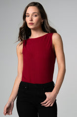 Sleeveless Boat Neck Rib Knit Top
