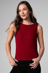 Sleeveless Boat Neck Rib Knit Top