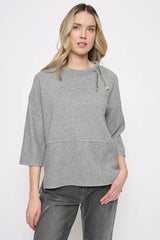 3/4 Slv Drawstring Neck Top