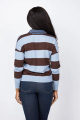 Denim Collar Polo Sweater