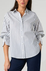 Adjustable Sleeve Button Front Woven Top