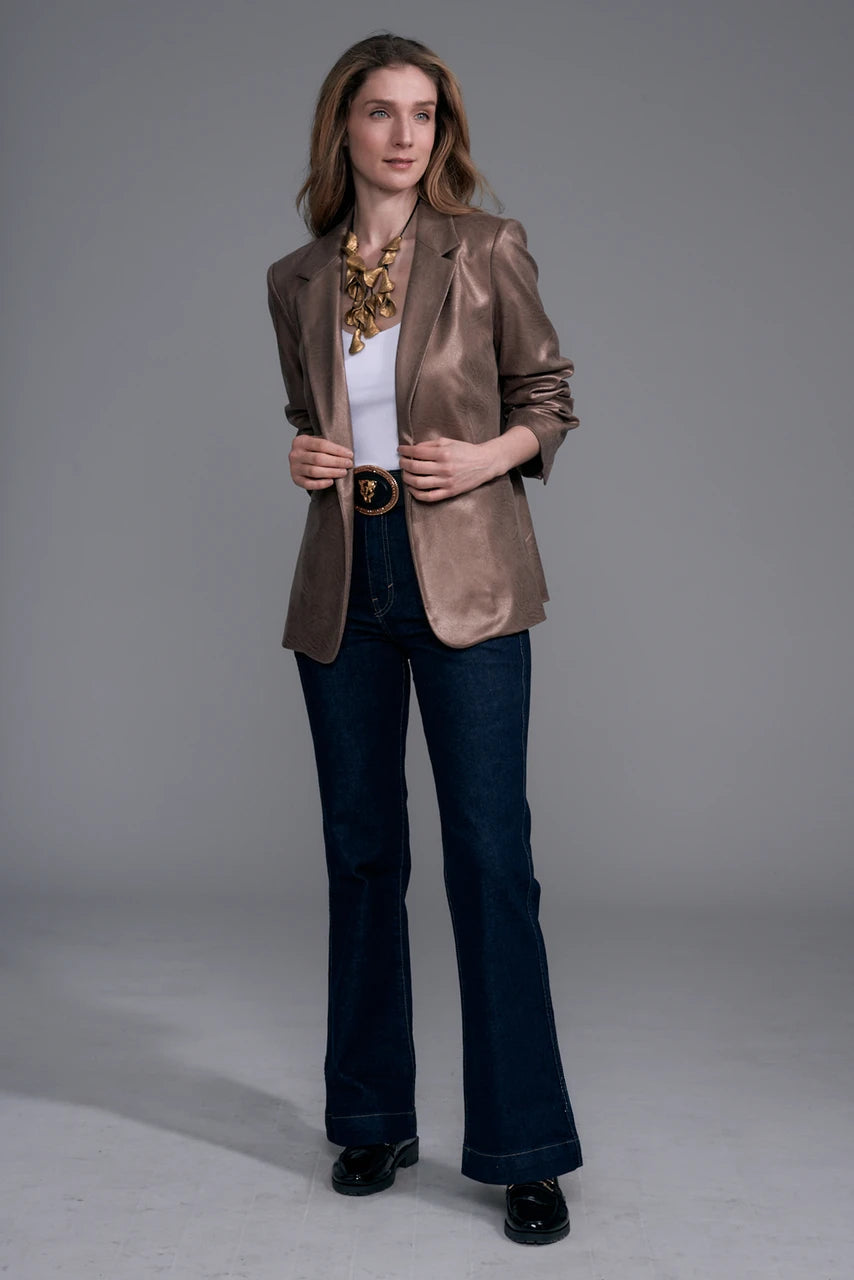 Scrunch Sleeve Vegan Leather Blazer