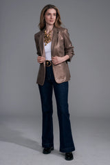 Scrunch Sleeve Vegan Leather Blazer