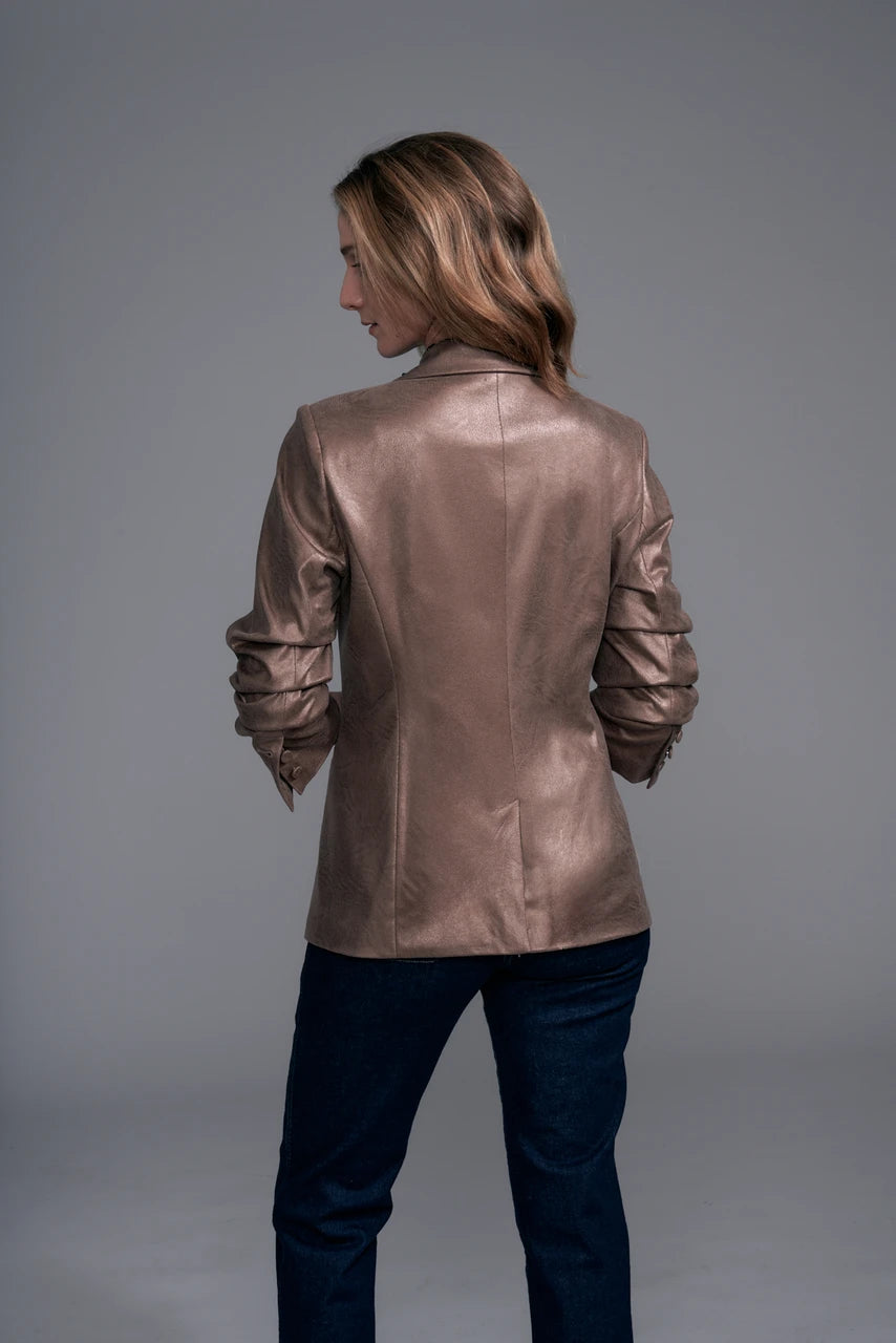 Scrunch Sleeve Vegan Leather Blazer