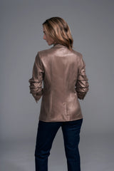 Scrunch Sleeve Vegan Leather Blazer