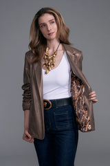 Scrunch Sleeve Vegan Leather Blazer