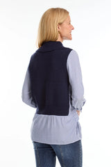 Mixed-Media Sweater, Navy & White