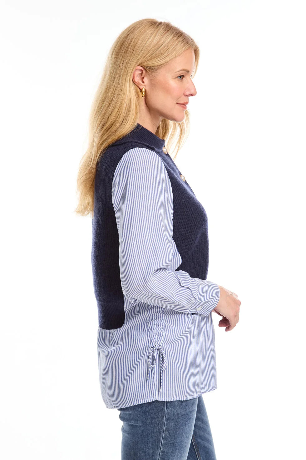Mixed-Media Sweater, Navy & White