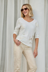 Frank Lyman V-neck Jewel Heart Embellished Pullover