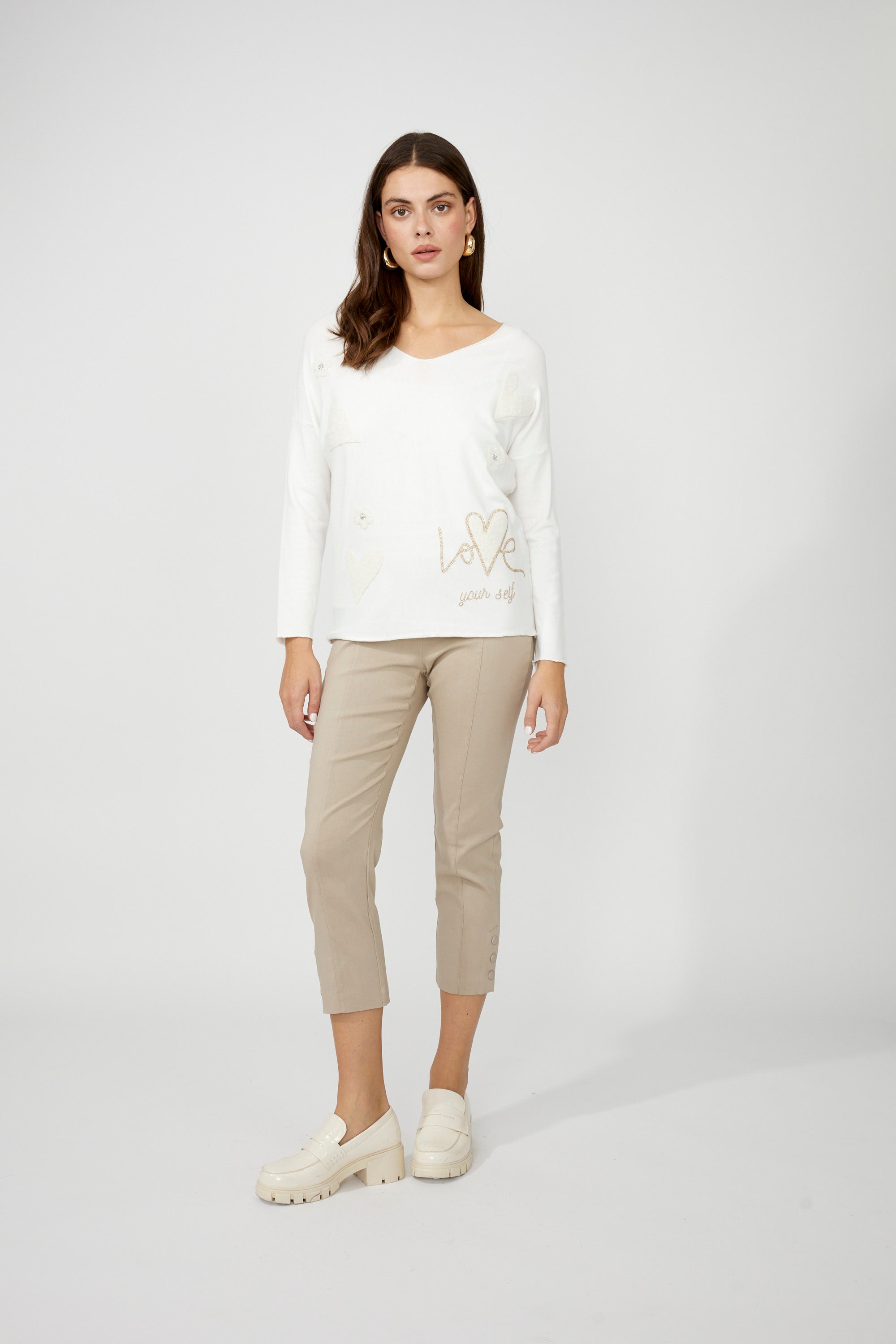 Frank Lyman V-neck Jewel Heart Embellished Pullover