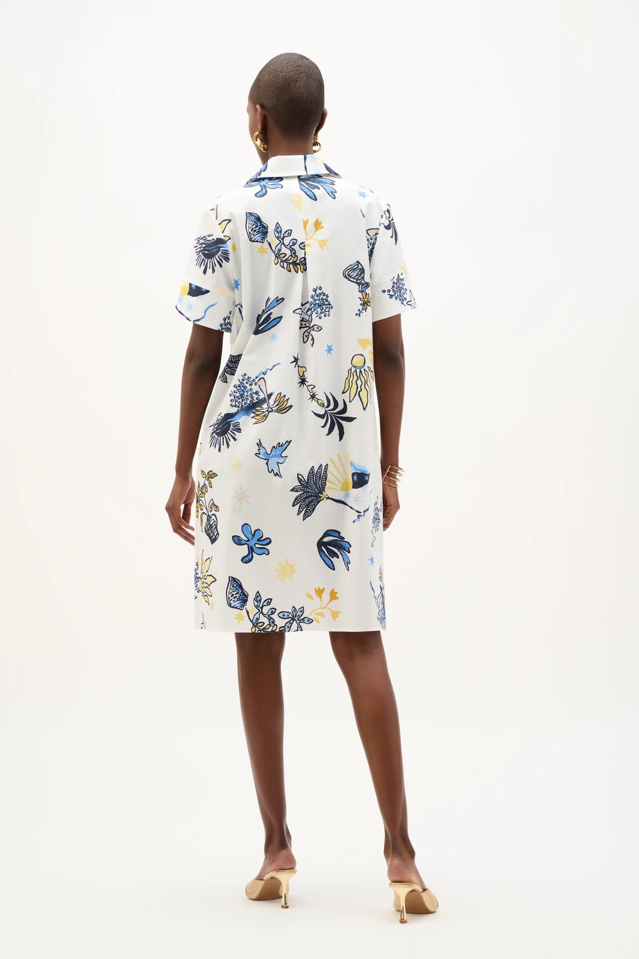 Stretch Cotton Tropical Print A-Line Dress