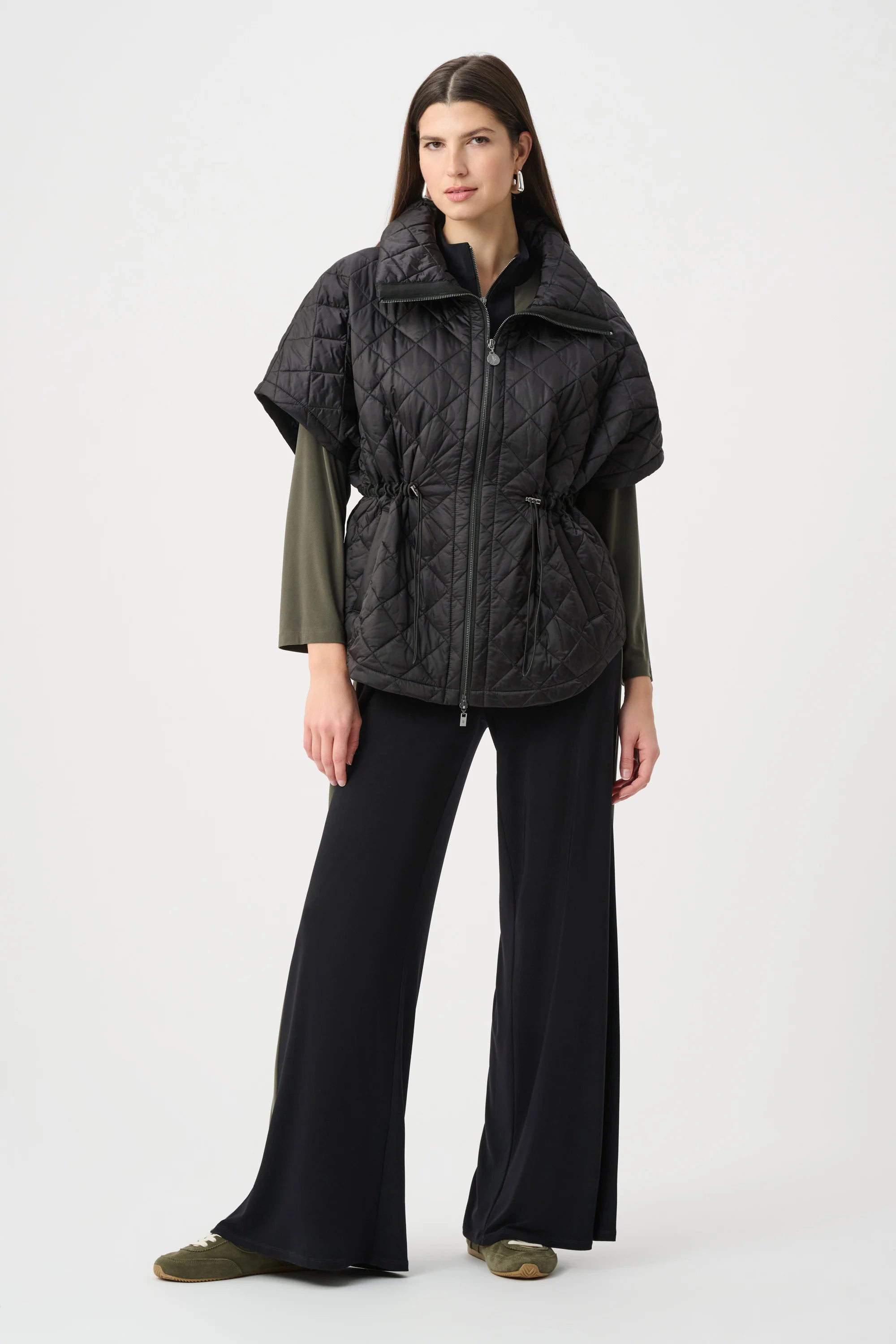 Quilted Nylon Shawl-Neck Boxy Vest