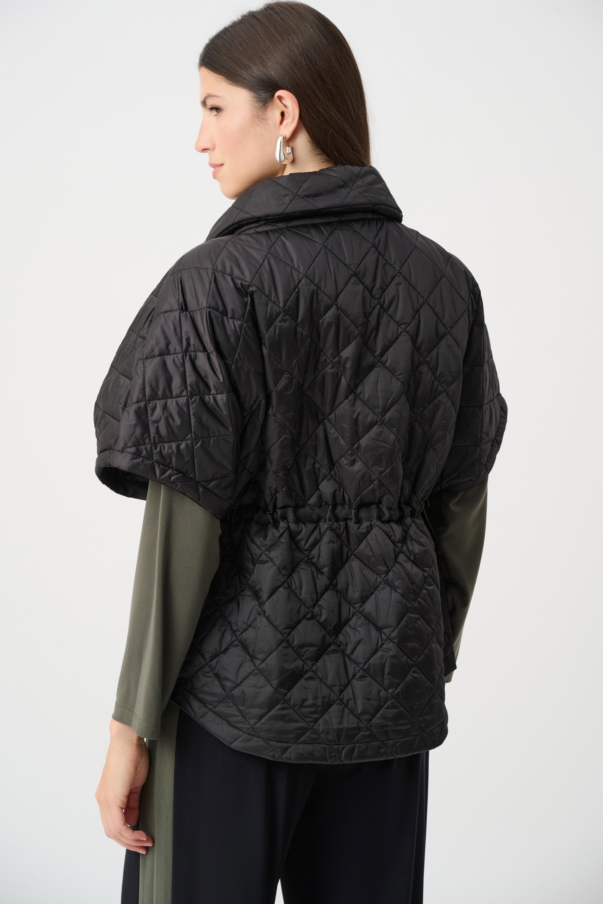 Quilted Nylon Shawl-Neck Boxy Vest