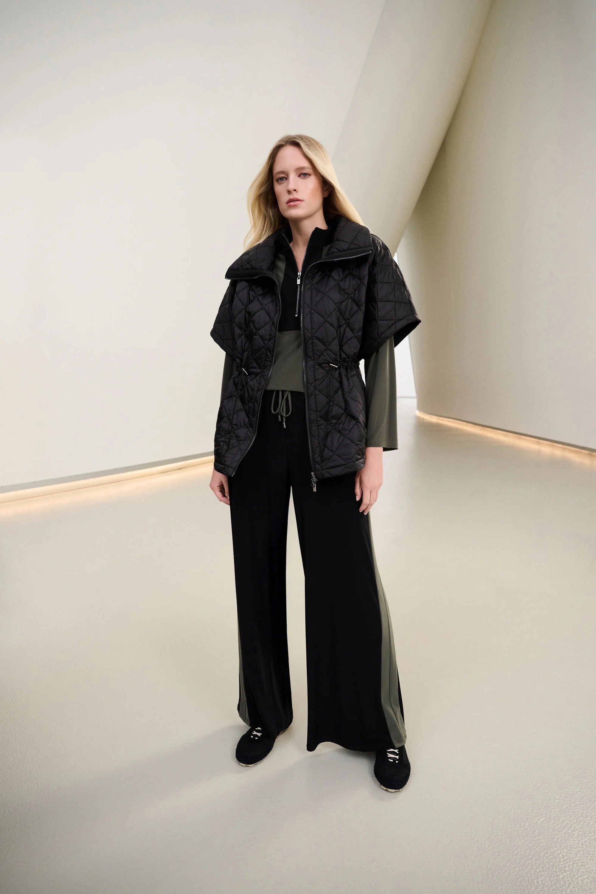Quilted Nylon Shawl-Neck Boxy Vest
