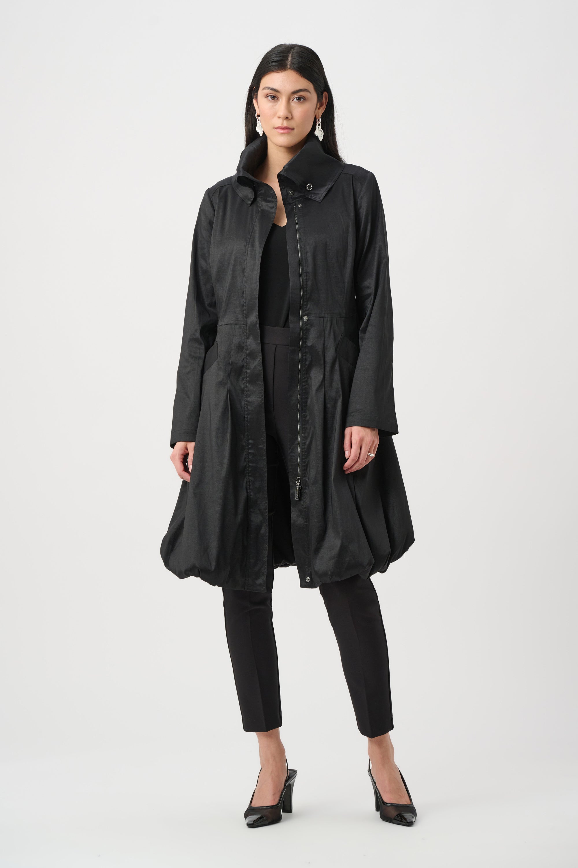 Stretch Taffeta Fit & Flair Balloon Coat
