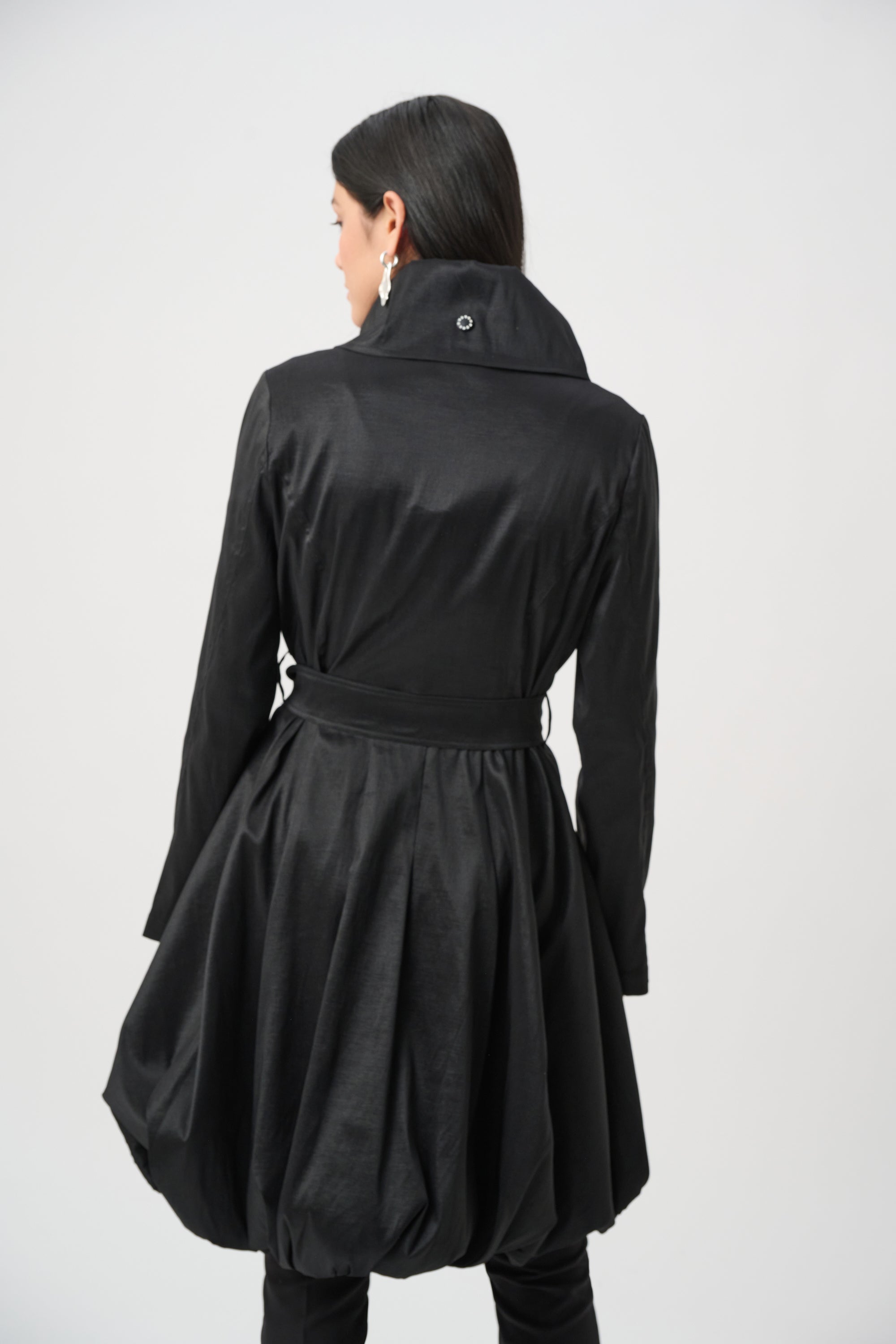 Stretch Taffeta Fit & Flair Balloon Coat