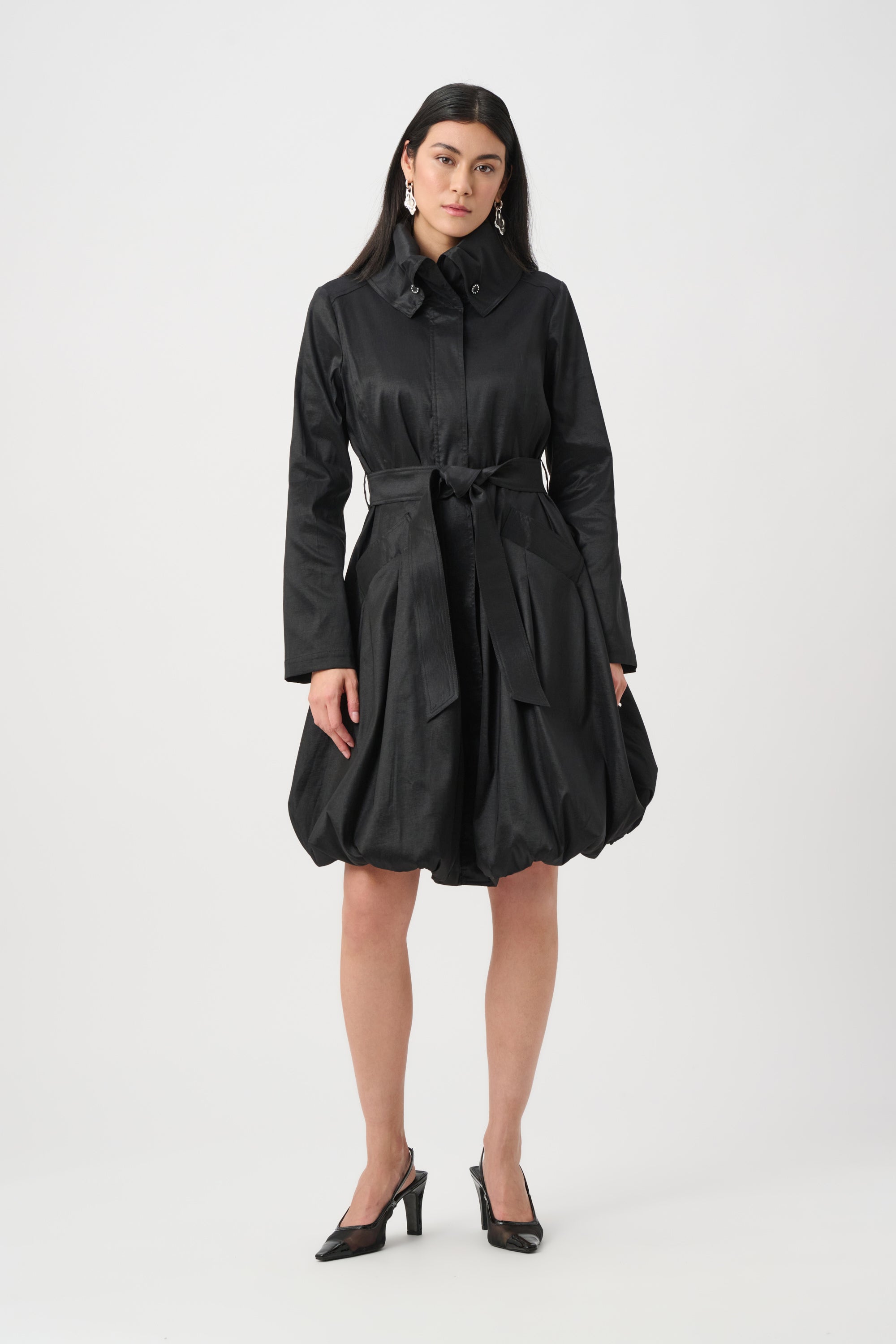 Stretch Taffeta Fit & Flair Balloon Coat