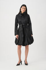 Stretch Taffeta Fit & Flair Balloon Coat
