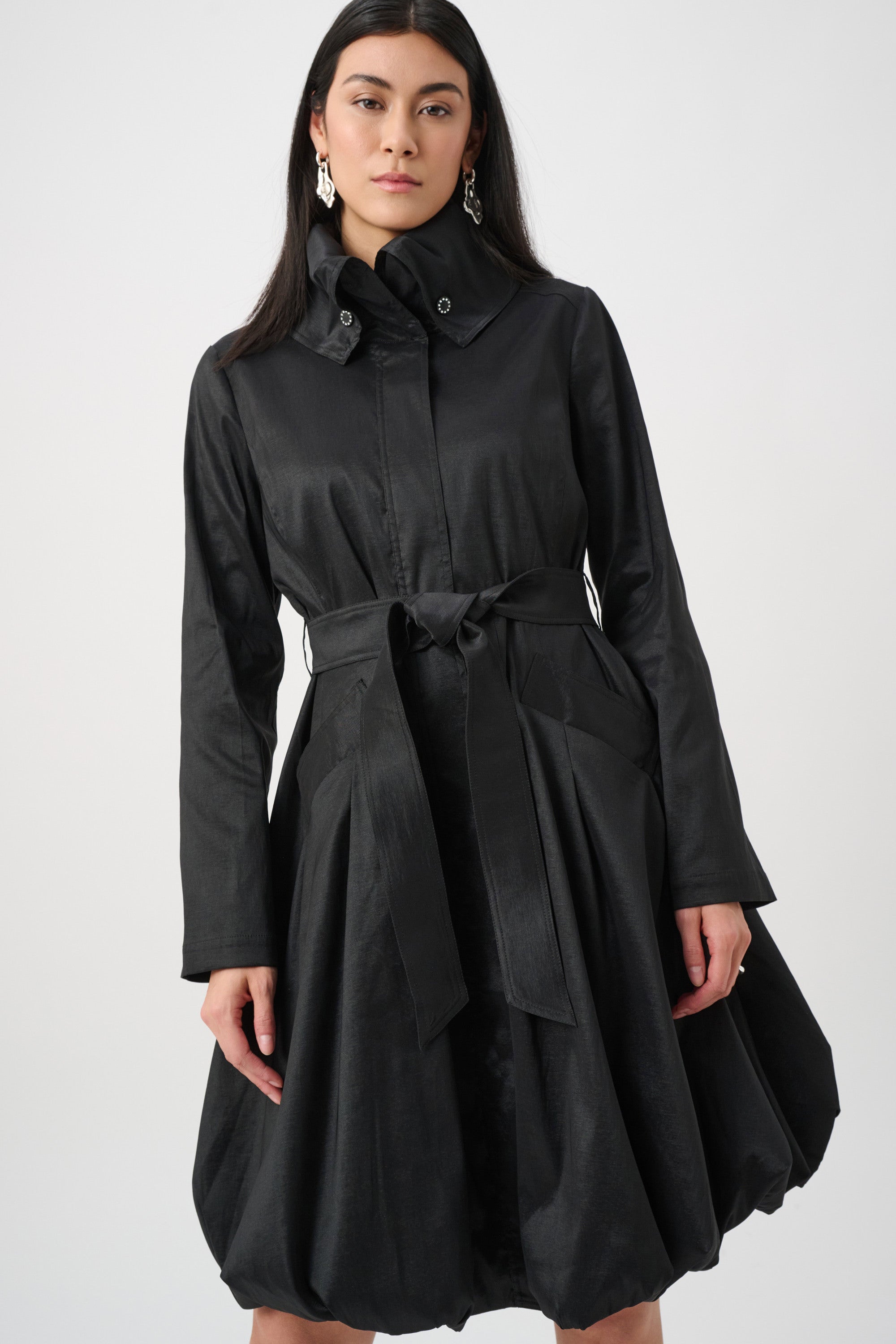 Stretch Taffeta Fit & Flair Balloon Coat