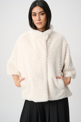 Chevron Faux Fur Cape-Style Jacket