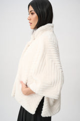 Chevron Faux Fur Cape-Style Jacket