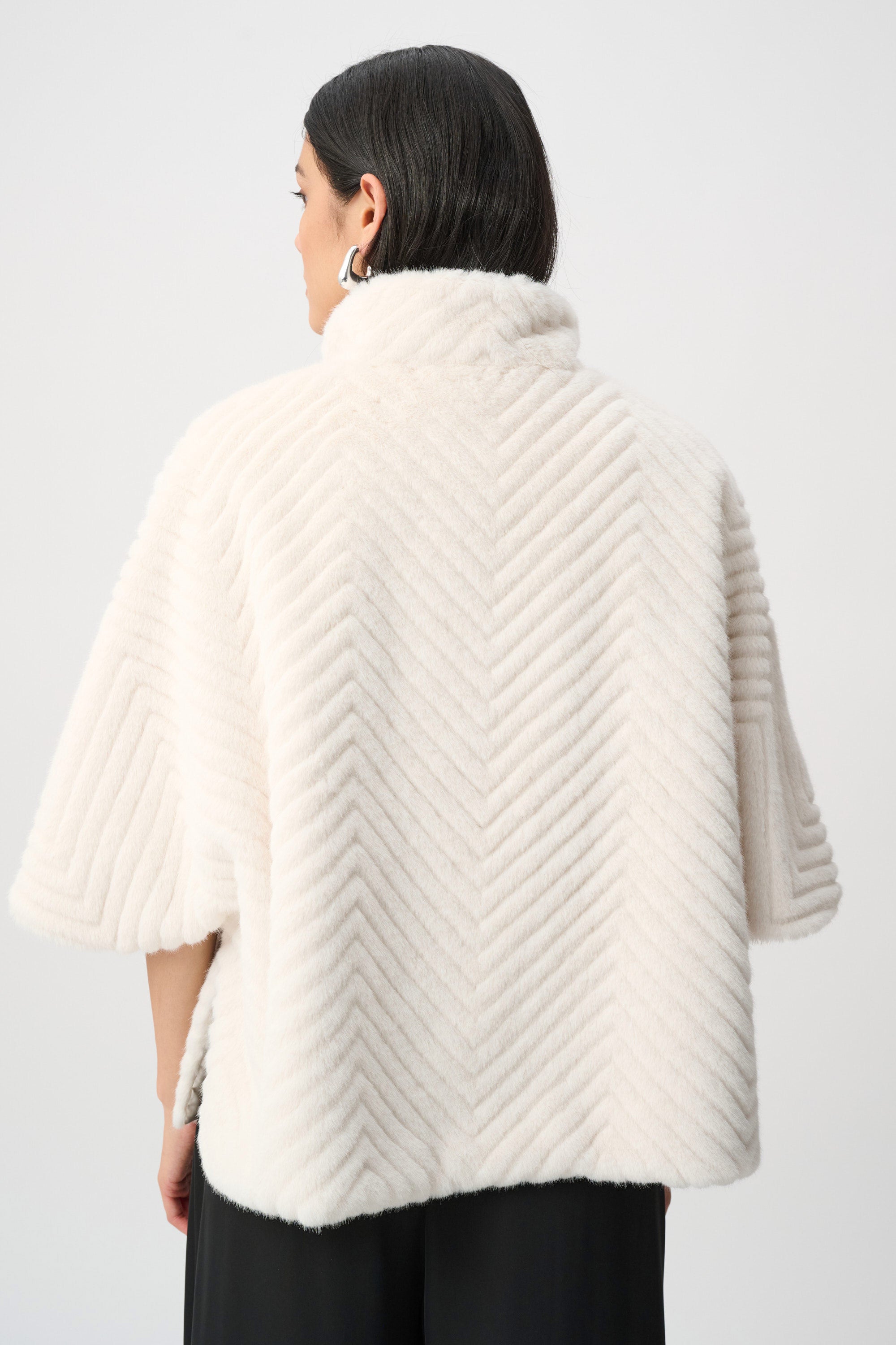 Chevron Faux Fur Cape-Style Jacket