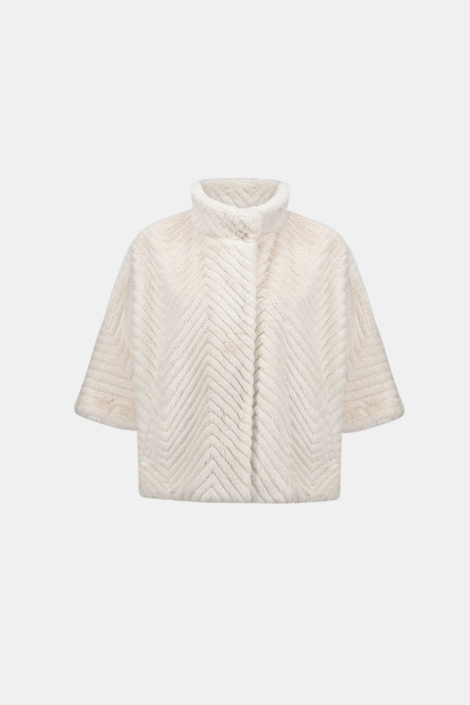 Chevron Faux Fur Cape-Style Jacket