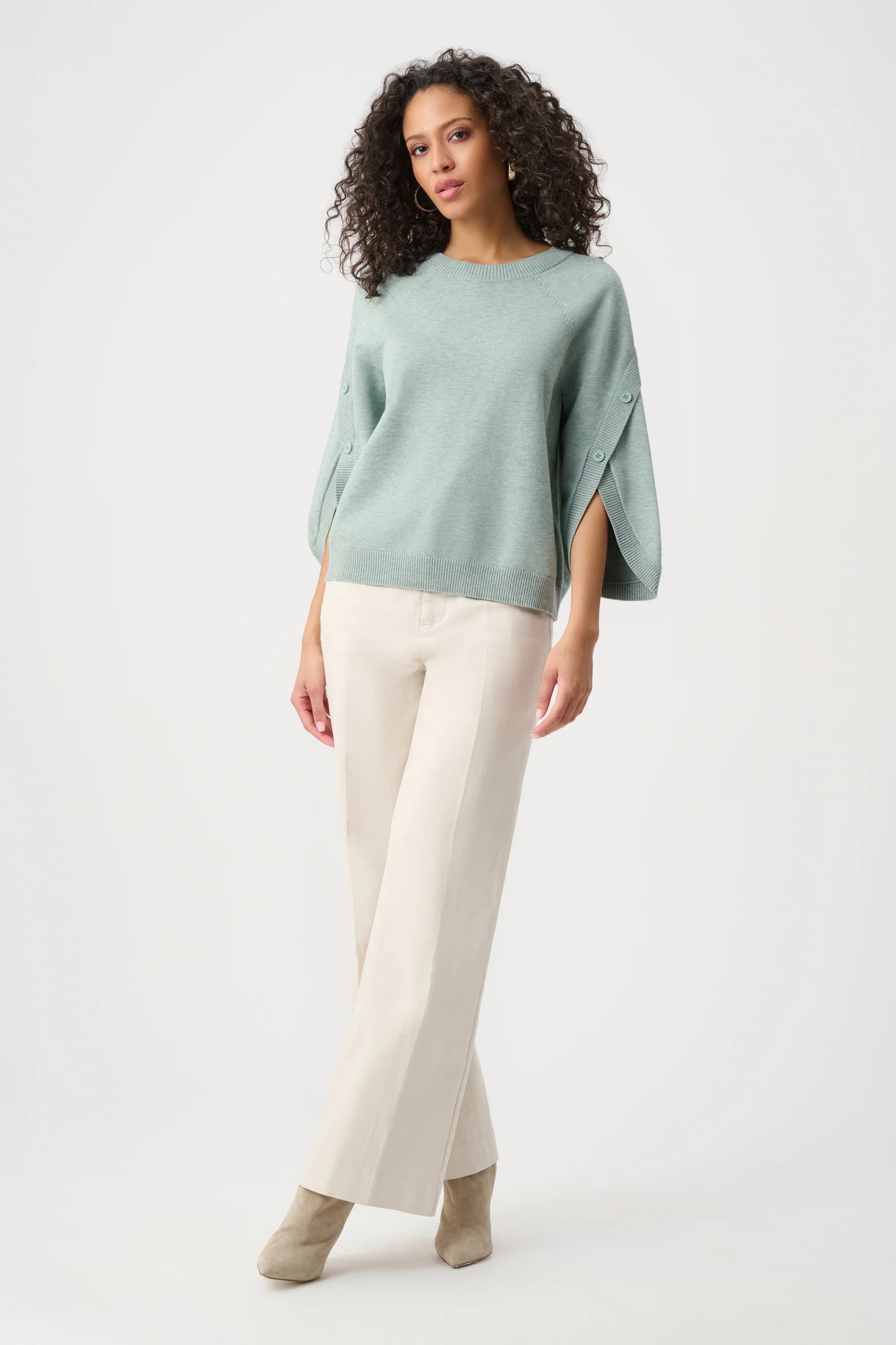 Button Tulip Sleeve Sweater