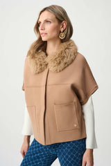Sweater Knit Jacket With Detachable Faux Fur Collar