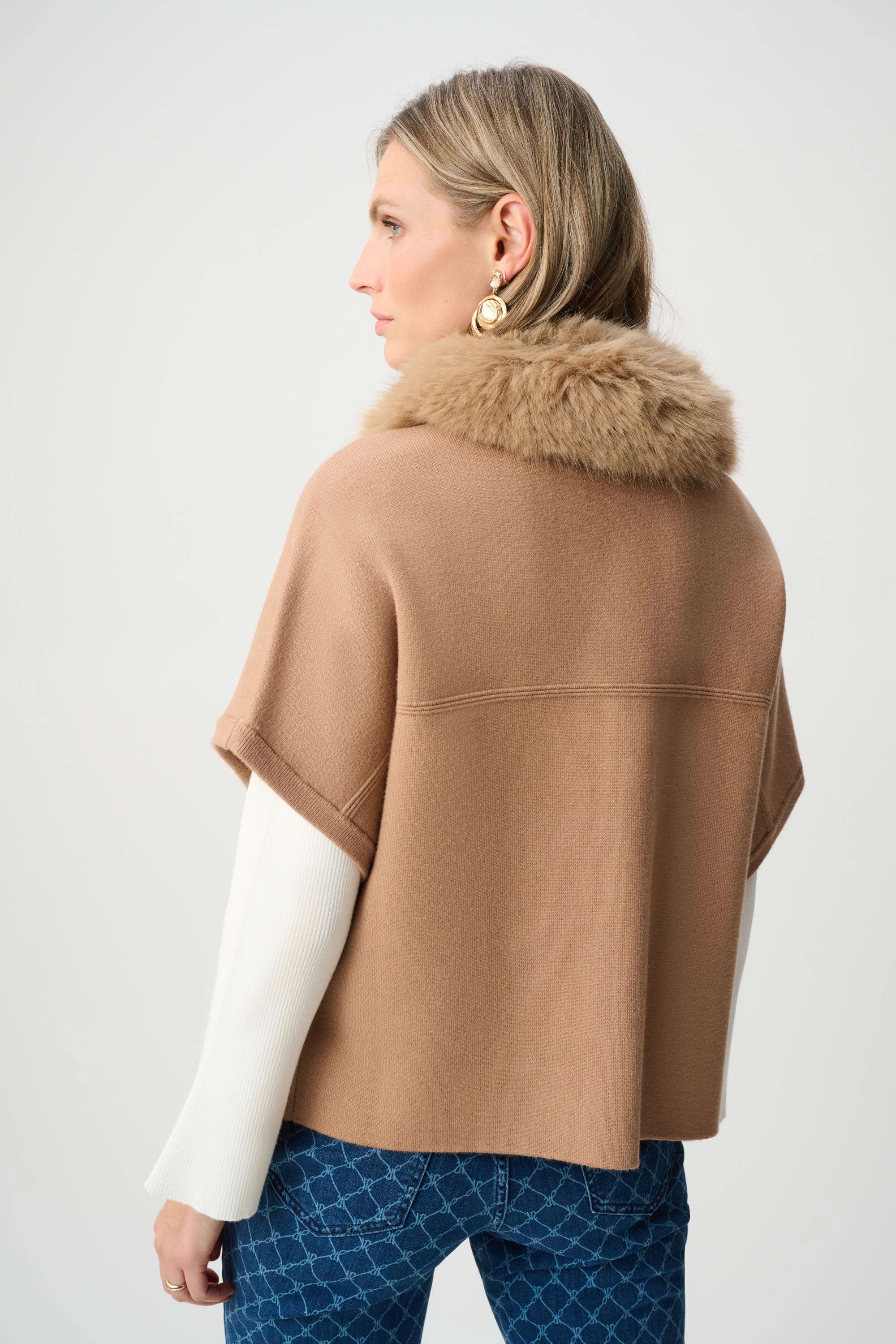 Sweater Knit Jacket With Detachable Faux Fur Collar