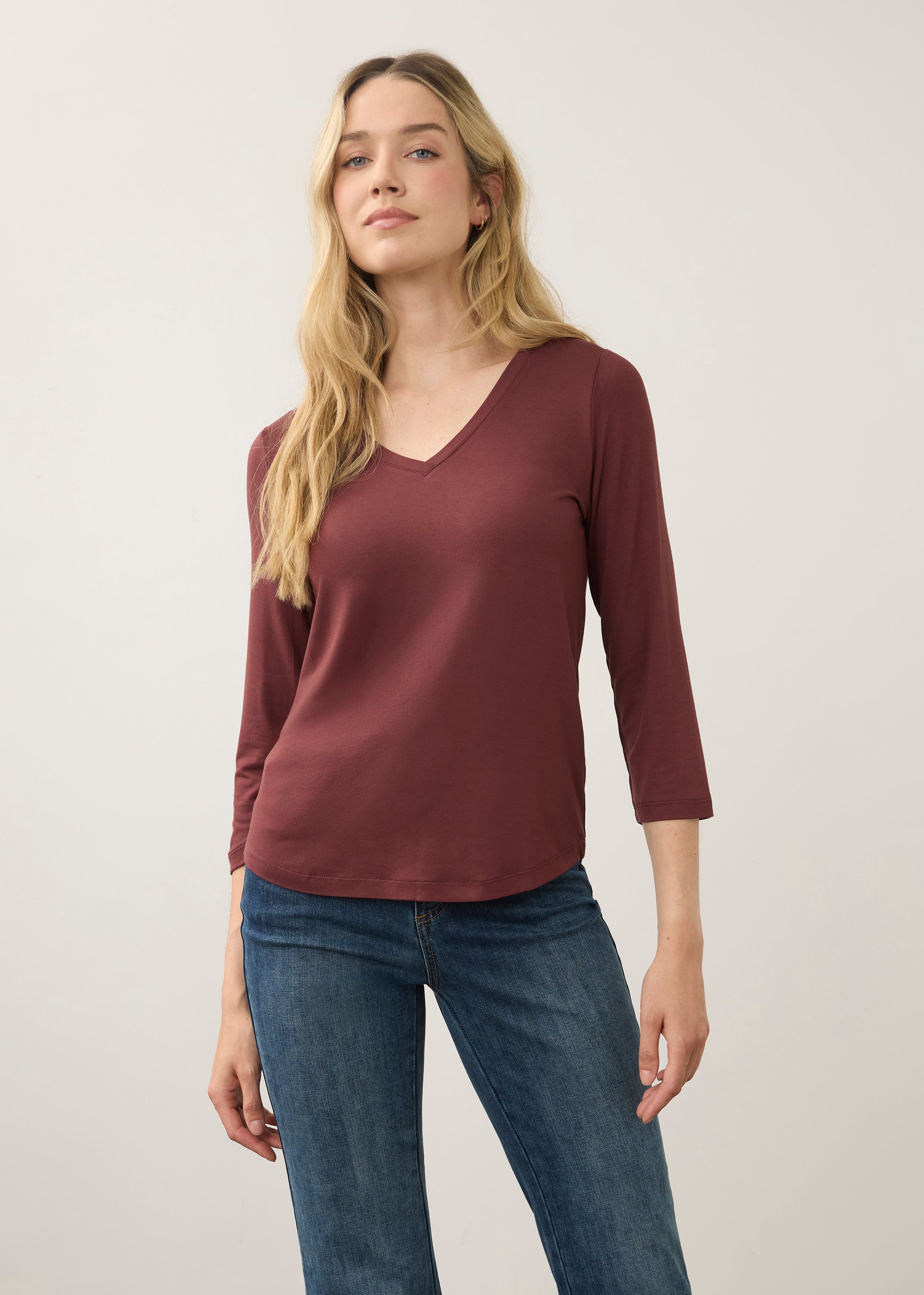 3/4 Sleeve V-Neck Top