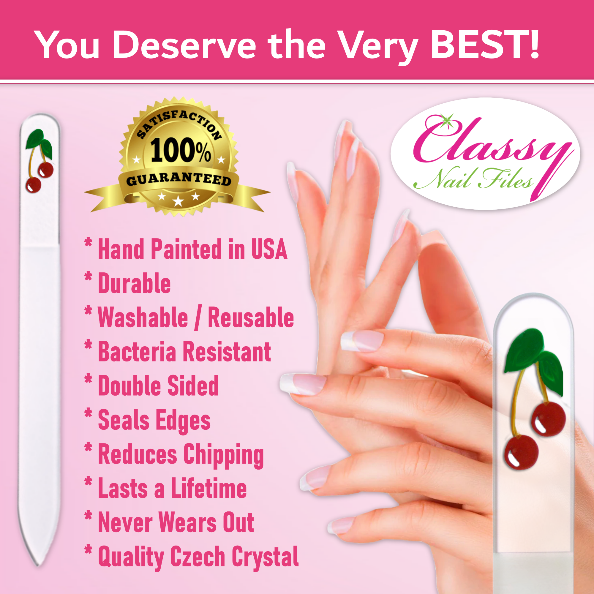 Cherries Red Fruit Hand Painted Czech Crystal Nail File
