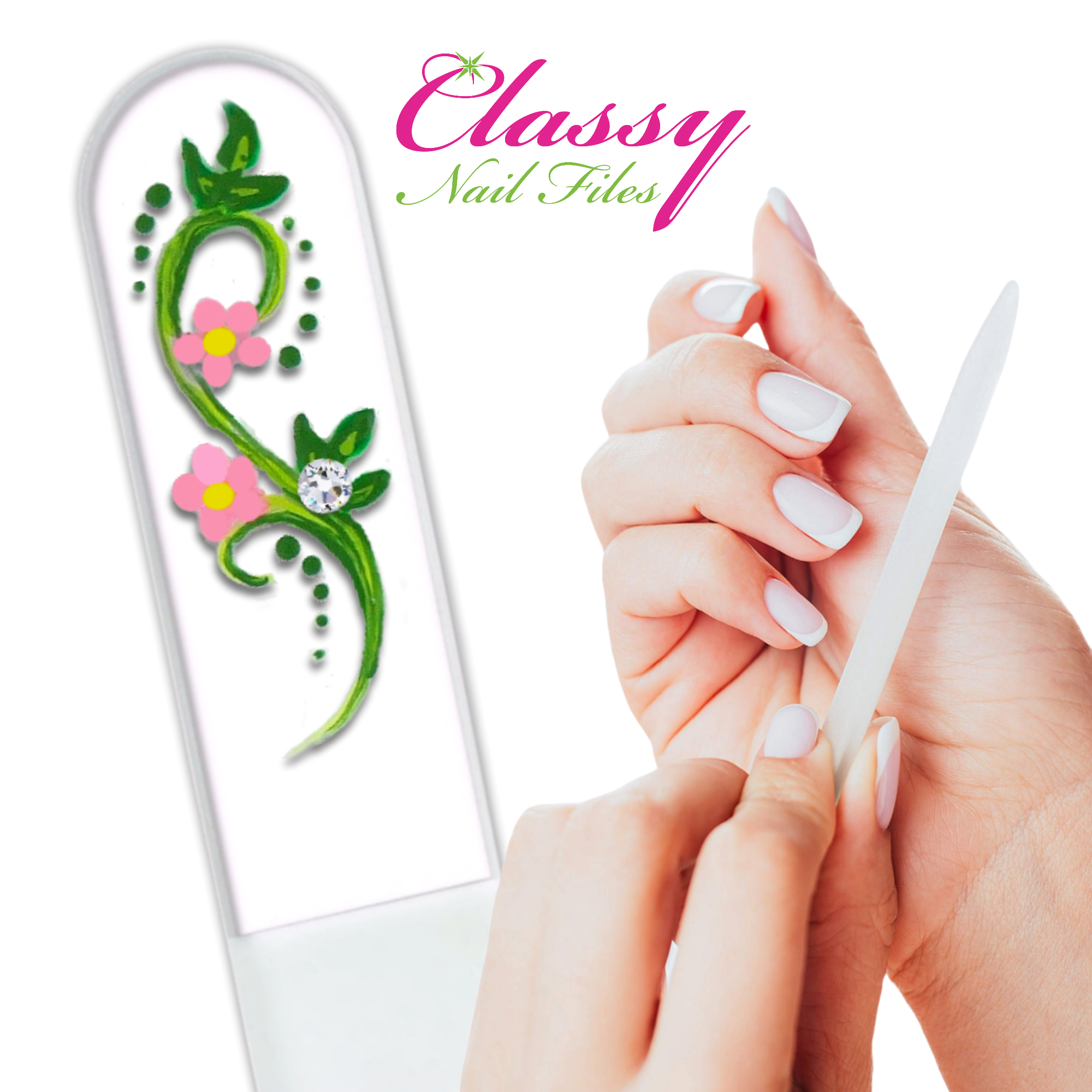 Pretty Posie Floral Swarovski Hand Painted Crystal Nail File