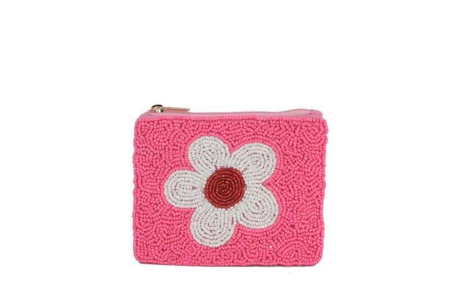 Ladies Fully Beaded Flower Printed Coin Purse