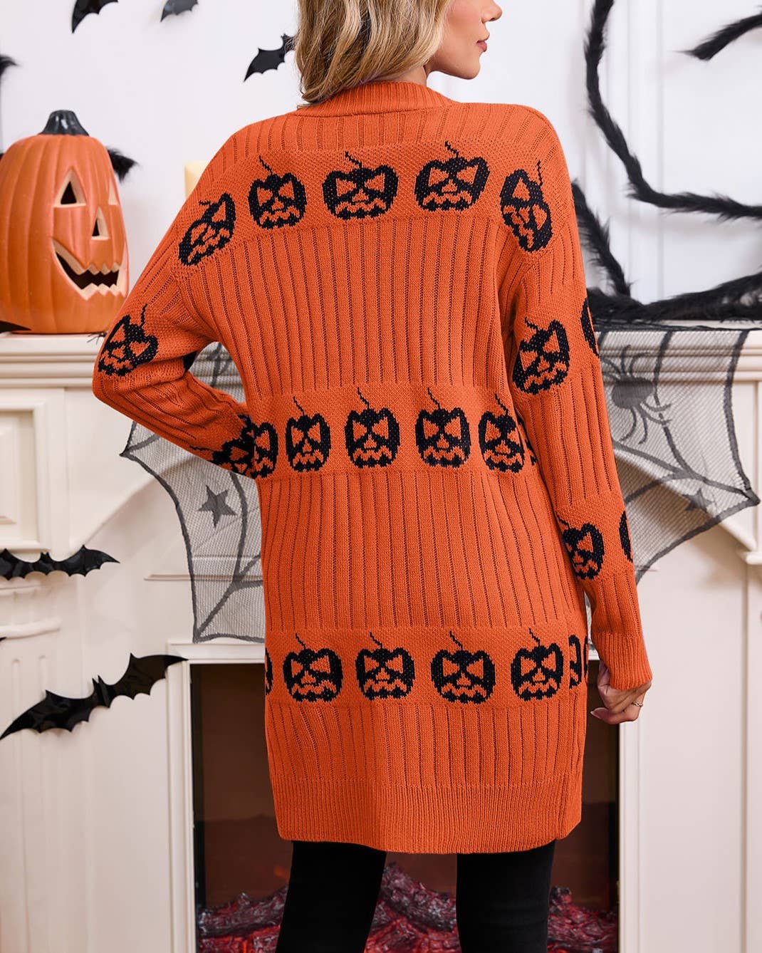 Halloween Pumpkin Jacquard Knit Cardigan