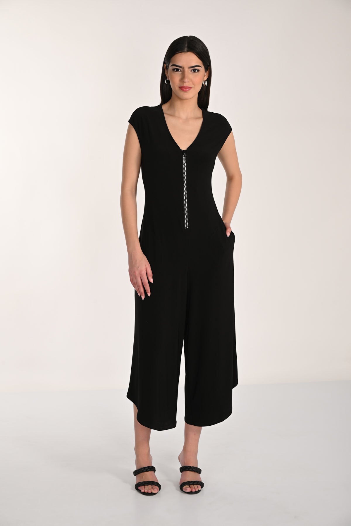 Frank Lyman Embellished Zipper Black Jumpsuit