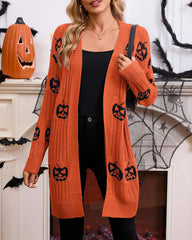 Halloween Pumpkin Jacquard Knit Cardigan