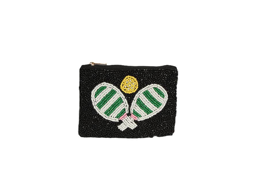 Ladies Fully Beaded Pair Paddle Print  Coin Purse