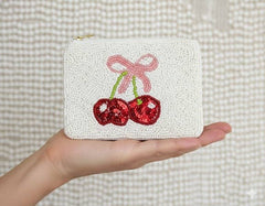 Ladies Cherries Fully Beaded Coin Purse 