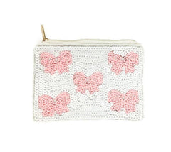 Ladies Pink Bows Fully Beaded Coin Purse 