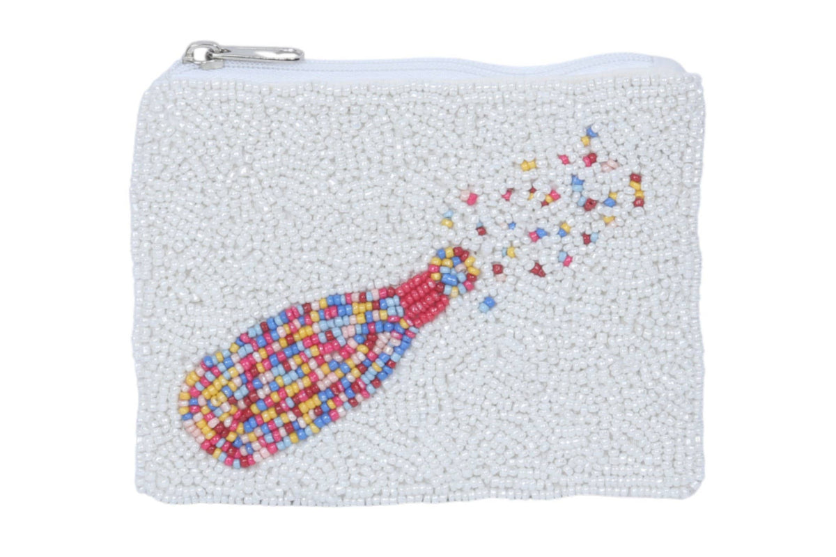 Ladies Popping Bottles Themed Beaded Coin Purse 