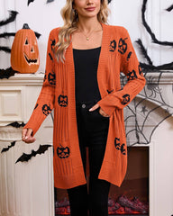 Halloween Pumpkin Jacquard Knit Cardigan