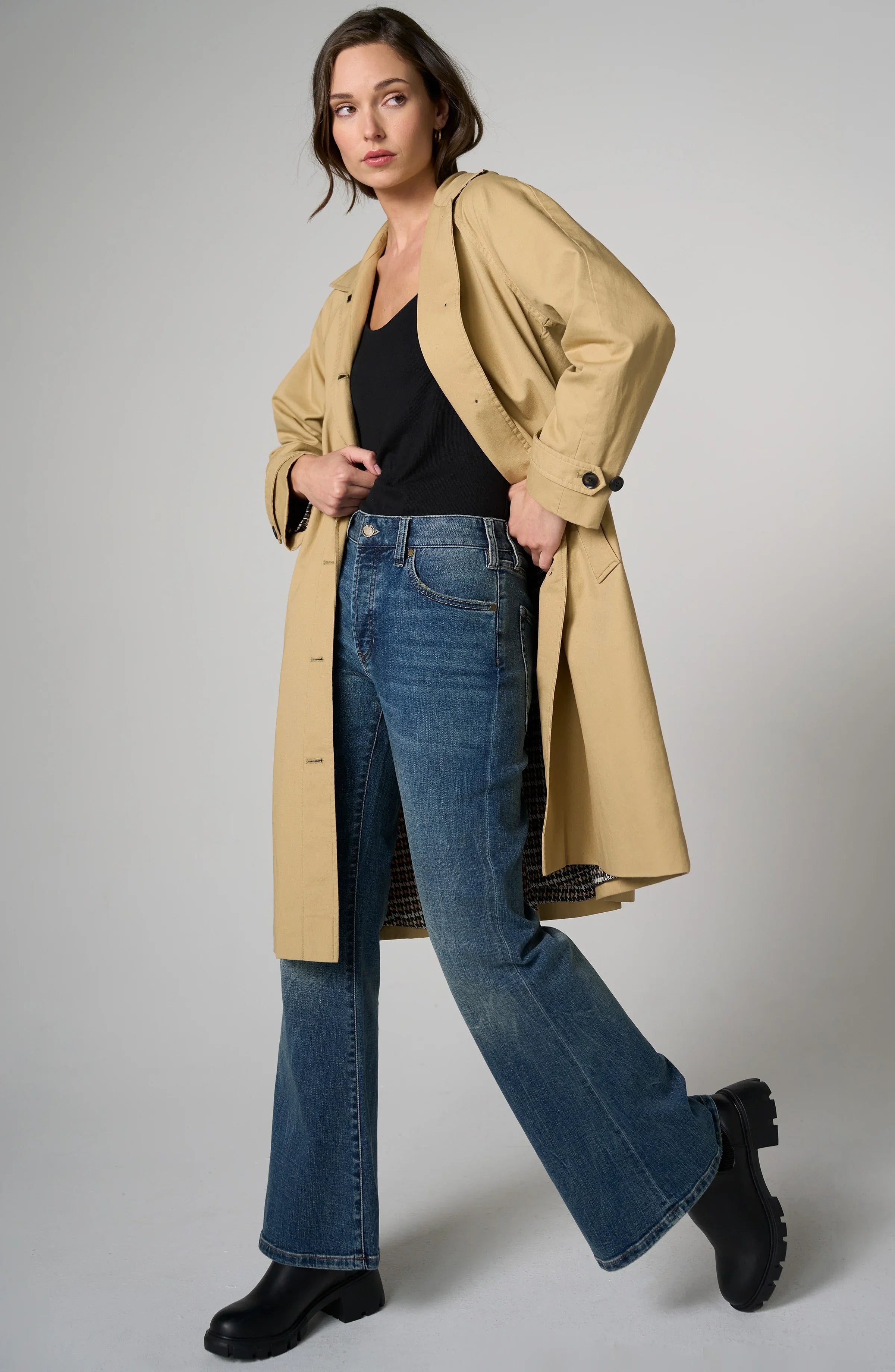 Raglan Sleeve Trench Coat W/ Pleat Back