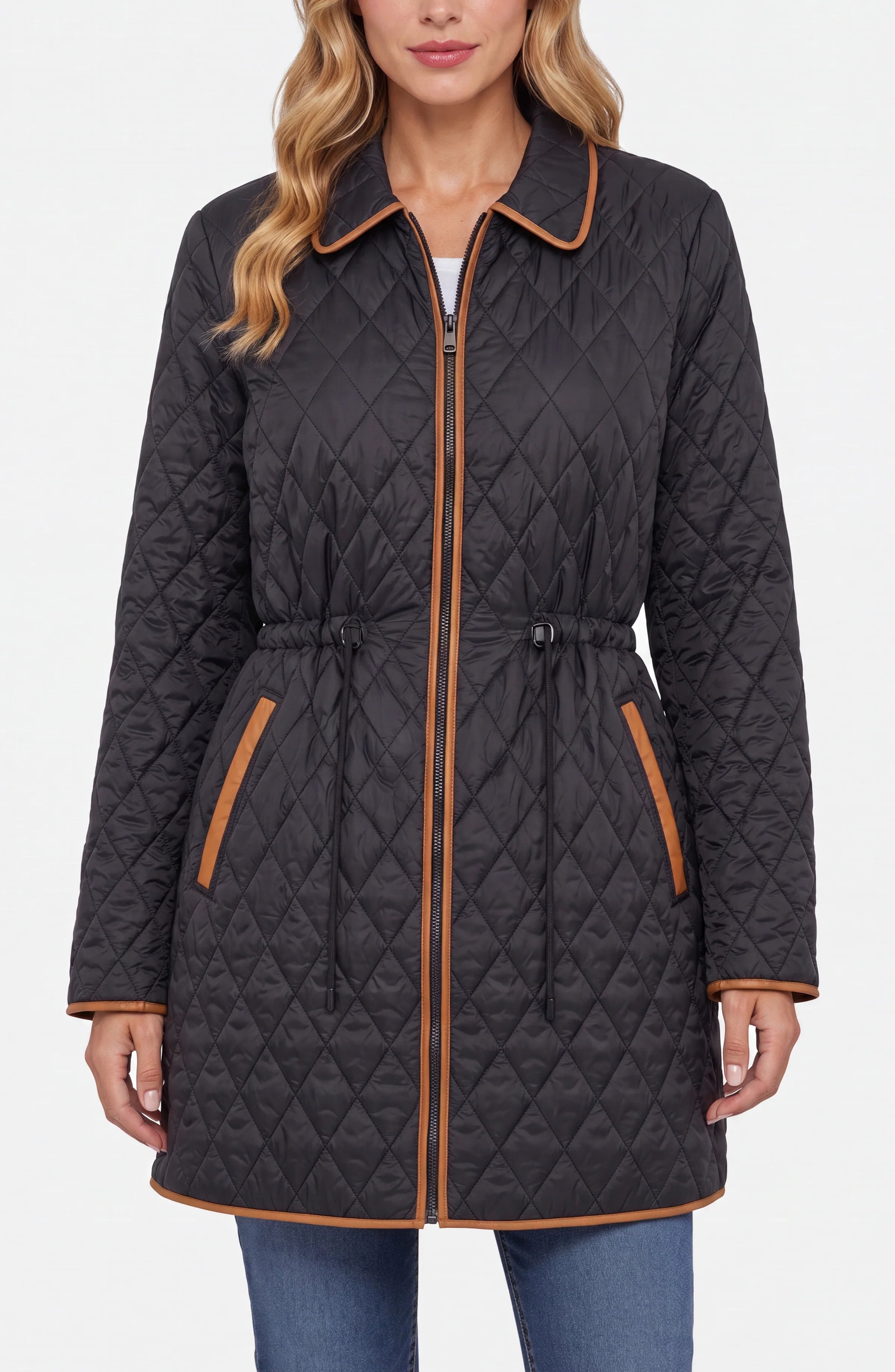 Quilted Coat W/ Cinched Waist