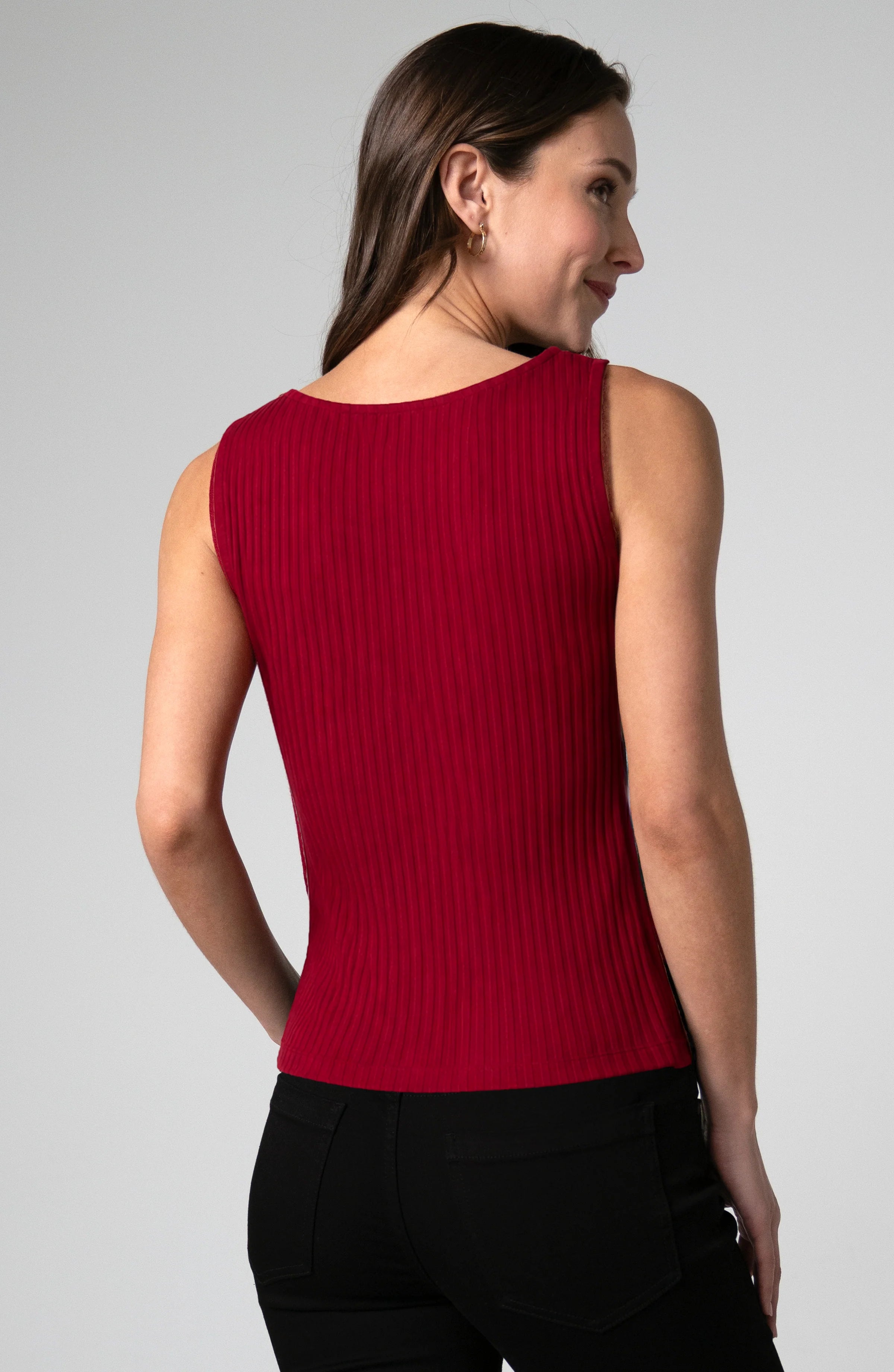 Sleeveless Boat Neck Rib Knit Top