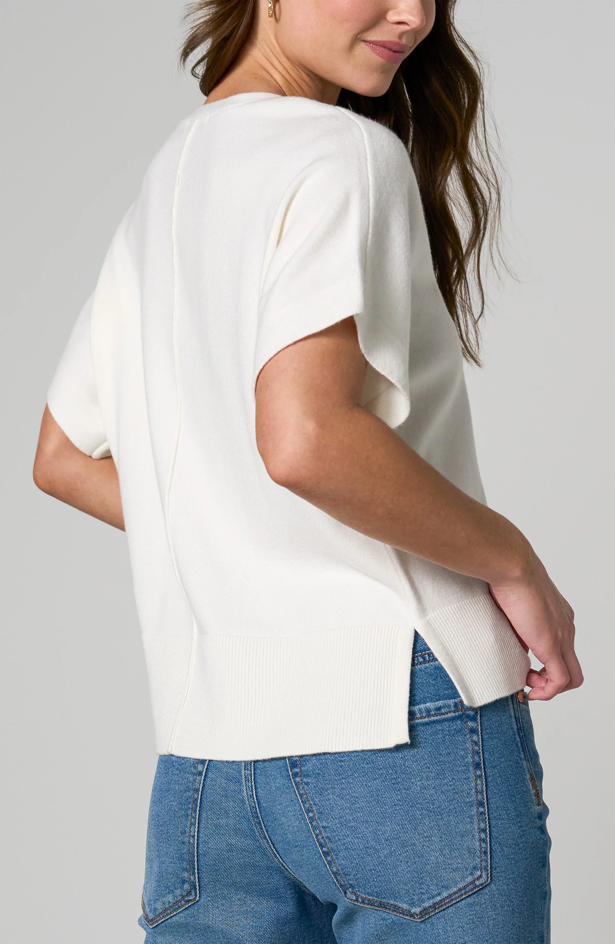 Short Sleeve V-neck Dolman Sweater